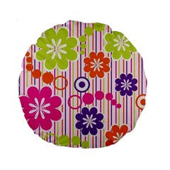 Multicolored Floral Wallpaper Pattern Background Texture Surface Standard 15  Premium Round Cushions by danenraven