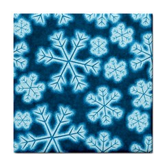 Snowflakes And Star Patterns Blue Frost Tile Coaster by artworkshop