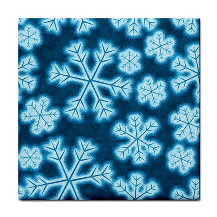 Snowflakes And Star Patterns Blue Frost Tile Coaster