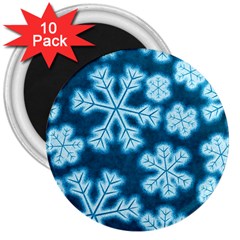 Snowflakes And Star Patterns Blue Frost 3  Magnets (10 Pack)  by artworkshop