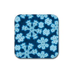 Snowflakes And Star Patterns Blue Frost Rubber Coaster (square) by artworkshop