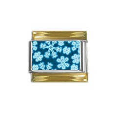 Snowflakes And Star Patterns Blue Frost Gold Trim Italian Charm (9mm) by artworkshop