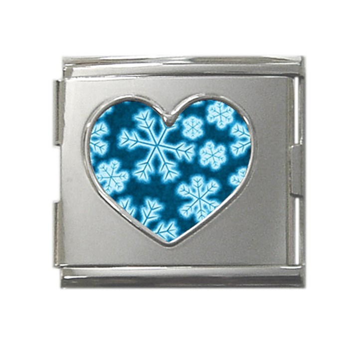 Snowflakes And Star Patterns Blue Frost Mega Link Heart Italian Charm (18mm)