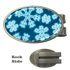 Snowflakes And Star Patterns Blue Frost Money Clips (oval)  by artworkshop