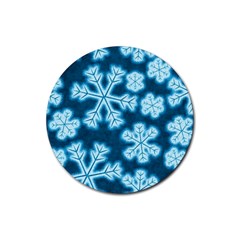 Snowflakes And Star Patterns Blue Frost Rubber Coaster (round) by artworkshop