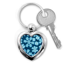 Snowflakes And Star Patterns Blue Frost Key Chain (heart) by artworkshop