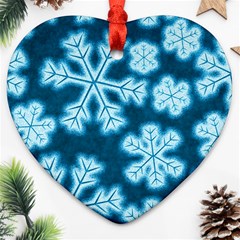 Snowflakes And Star Patterns Blue Frost Heart Ornament (two Sides) by artworkshop