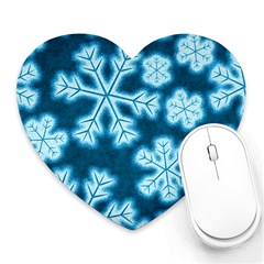 Snowflakes And Star Patterns Blue Frost Heart Mousepad by artworkshop