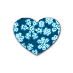 Snowflakes And Star Patterns Blue Frost Rubber Coaster (heart) by artworkshop