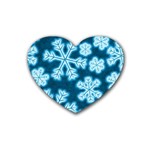 Snowflakes And Star Patterns Blue Frost Rubber Coaster (Heart) Front