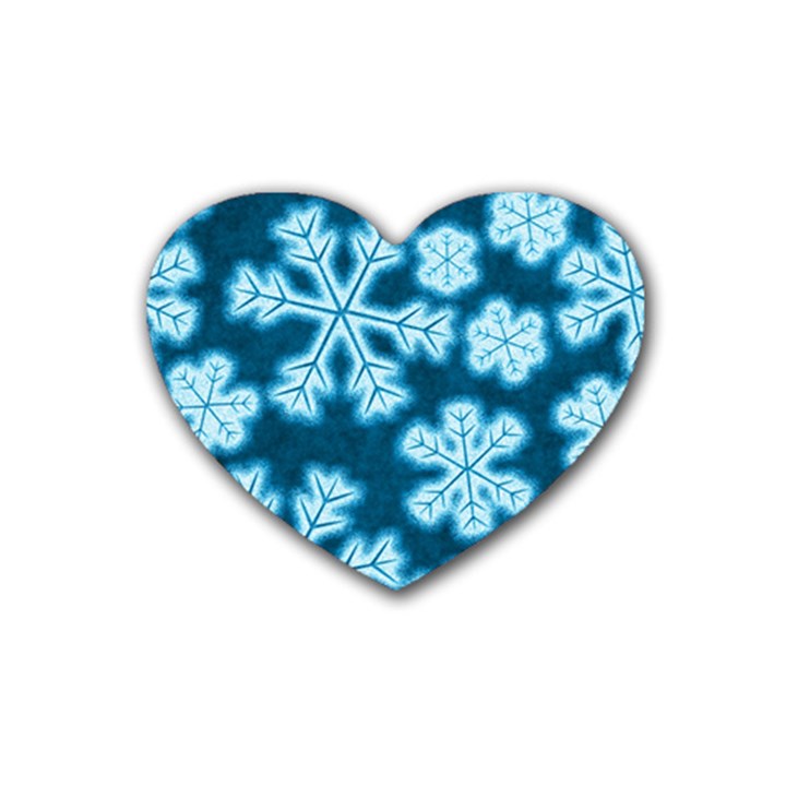 Snowflakes And Star Patterns Blue Frost Rubber Coaster (Heart)