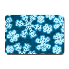 Snowflakes And Star Patterns Blue Frost Small Doormat by artworkshop