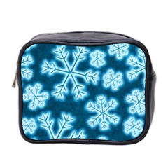 Snowflakes And Star Patterns Blue Frost Mini Toiletries Bag (two Sides) by artworkshop