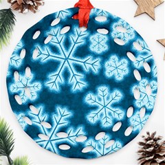 Snowflakes And Star Patterns Blue Frost Ornament (round Filigree) by artworkshop