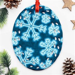 Snowflakes And Star Patterns Blue Frost Oval Filigree Ornament (two Sides) by artworkshop