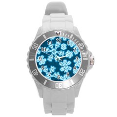 Snowflakes And Star Patterns Blue Frost Round Plastic Sport Watch (l) by artworkshop