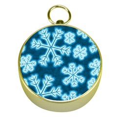 Snowflakes And Star Patterns Blue Frost Gold Compasses by artworkshop