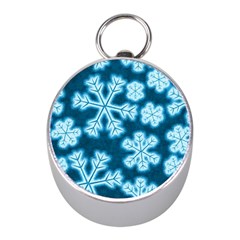 Snowflakes And Star Patterns Blue Frost Mini Silver Compasses by artworkshop