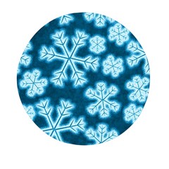 Snowflakes And Star Patterns Blue Frost Mini Round Pill Box by artworkshop