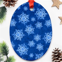 Snowflakes And Star Patterns Blue Snow Ornament (oval) by artworkshop