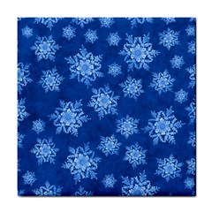 Snowflakes And Star Patterns Blue Snow Tile Coaster by artworkshop