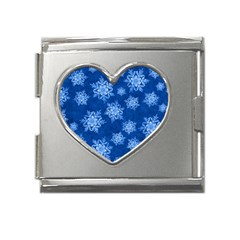 Snowflakes And Star Patterns Blue Snow Mega Link Heart Italian Charm (18mm) by artworkshop