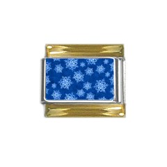 Snowflakes And Star Patterns Blue Snow Gold Trim Italian Charm (9mm) by artworkshop