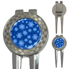 Snowflakes And Star Patterns Blue Snow 3-in-1 Golf Divots by artworkshop