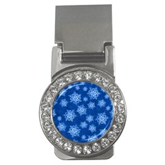 Snowflakes And Star Patterns Blue Snow Money Clips (cz)  by artworkshop