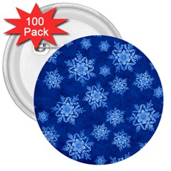 Snowflakes And Star Patterns Blue Snow 3  Buttons (100 Pack)  by artworkshop