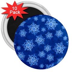 Snowflakes And Star Patterns Blue Snow 3  Magnets (10 Pack)  by artworkshop