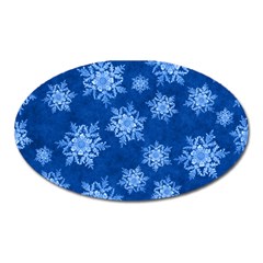 Snowflakes And Star Patterns Blue Snow Oval Magnet by artworkshop