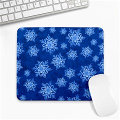 Snowflakes And Star Patterns Blue Snow Large Mousepad by artworkshop