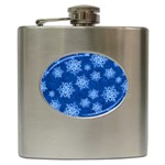 Snowflakes And Star Patterns Blue Snow Hip Flask (6 oz) Front