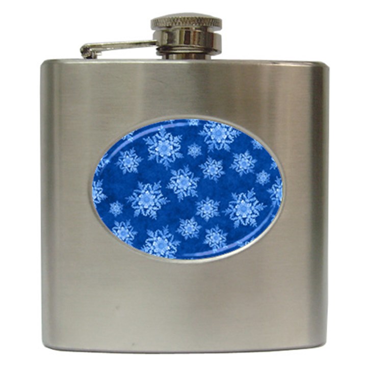 Snowflakes And Star Patterns Blue Snow Hip Flask (6 oz)