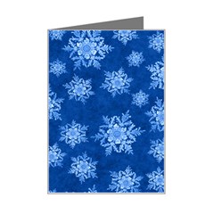 Snowflakes And Star Patterns Blue Snow Mini Greeting Card by artworkshop