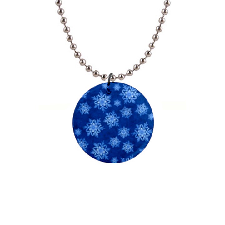 Snowflakes And Star Patterns Blue Snow 1  Button Necklace