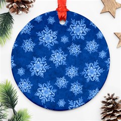 Snowflakes And Star Patterns Blue Snow Round Ornament (two Sides) by artworkshop