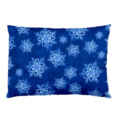 Snowflakes And Star Patterns Blue Snow Pillow Case by artworkshop