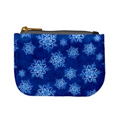 Snowflakes And Star Patterns Blue Snow Mini Coin Purse by artworkshop