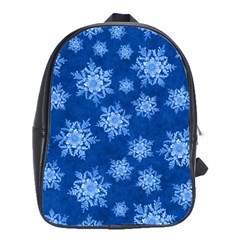 Snowflakes And Star Patterns Blue Snow School Bag (large) by artworkshop