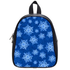 Snowflakes And Star Patterns Blue Snow School Bag (small) by artworkshop