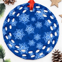 Snowflakes And Star Patterns Blue Snow Ornament (round Filigree) by artworkshop