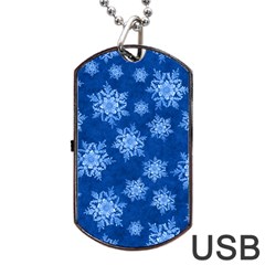 Snowflakes And Star Patterns Blue Snow Dog Tag Usb Flash (one Side) by artworkshop