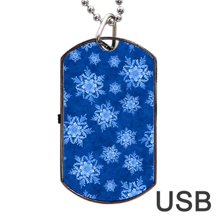 Snowflakes And Star Patterns Blue Snow Dog Tag USB Flash (One Side)