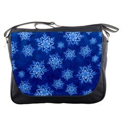 Snowflakes And Star Patterns Blue Snow Messenger Bag by artworkshop