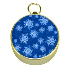 Snowflakes And Star Patterns Blue Snow Gold Compasses by artworkshop