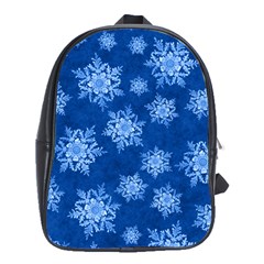 Snowflakes And Star Patterns Blue Snow School Bag (xl) by artworkshop