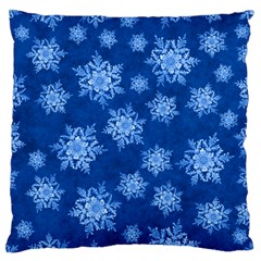 Snowflakes And Star Patterns Blue Snow Large Flano Cushion Case (two Sides) by artworkshop