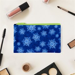 Snowflakes And Star Patterns Blue Snow Cosmetic Bag (xs) by artworkshop